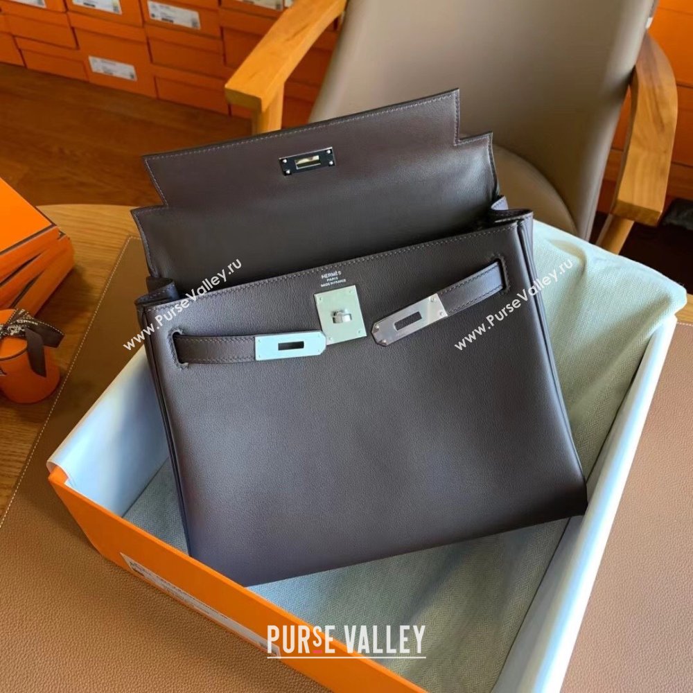 Hermes Kelly 25 Bag in Original Swift Leather Chocolate/Silver 2024 (Full Handmade) (XYA-24032612)