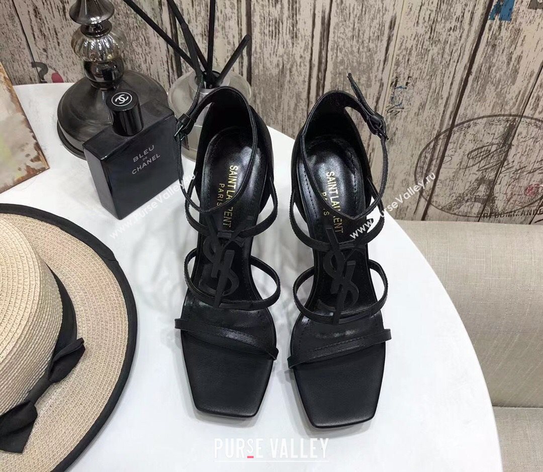 Saint Laurent Calfskin YSL Platform High-Heel Sandals All Black 2020 (MD-20122101)