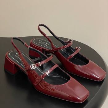 Gucci Patent Leather Slingback Pump 5.5cm with Strass GG Buckle Strap Ancora Red 2025 (MD-250828013)
