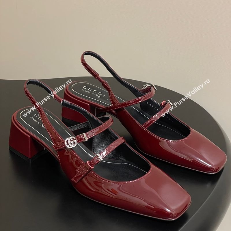 Gucci Patent Leather Slingback Pump 5.5cm with Strass GG Buckle Strap Ancora Red 2025 (MD-250828013)