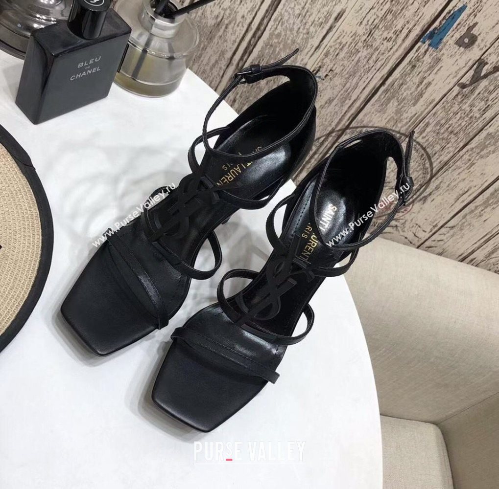 Saint Laurent Calfskin YSL Platform High-Heel Sandals All Black 2020 (MD-20122101)