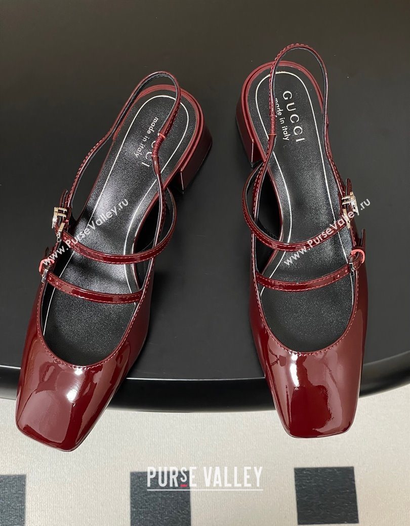 Gucci Patent Leather Slingback Pump 5.5cm with Strass GG Buckle Strap Ancora Red 2025 (MD-250828013)