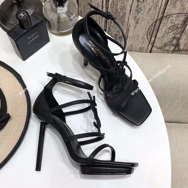 Saint Laurent Calfskin YSL Platform High-Heel Sandals All Black 2020 (MD-20122101)