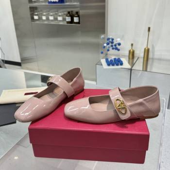 Valentino VLogo Locker Mary-Jane Ballerina in Patent Calfskin Dirty Pink 2024 (XL-24082810)