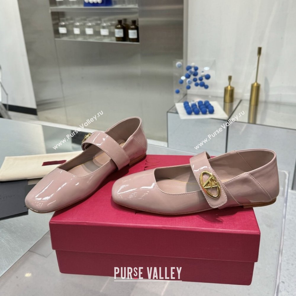 Valentino VLogo Locker Mary-Jane Ballerina in Patent Calfskin Dirty Pink 2024 (XL-24082810)