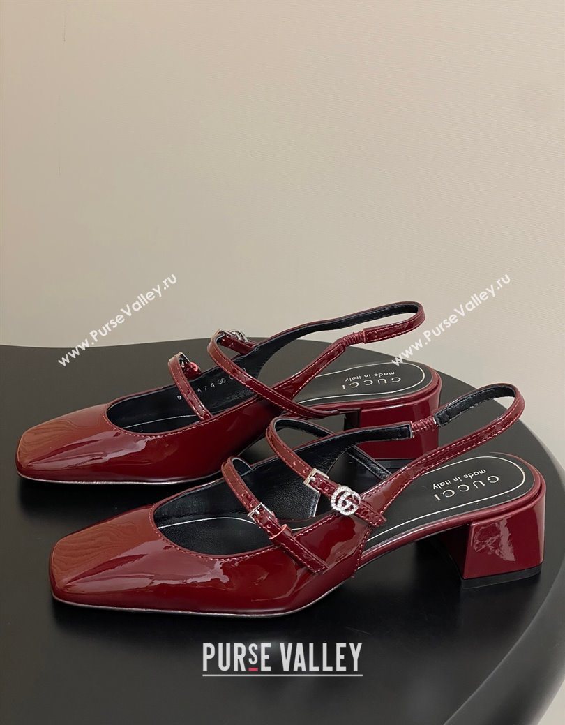 Gucci Patent Leather Slingback Pump 5.5cm with Strass GG Buckle Strap Ancora Red 2025 (MD-250828013)