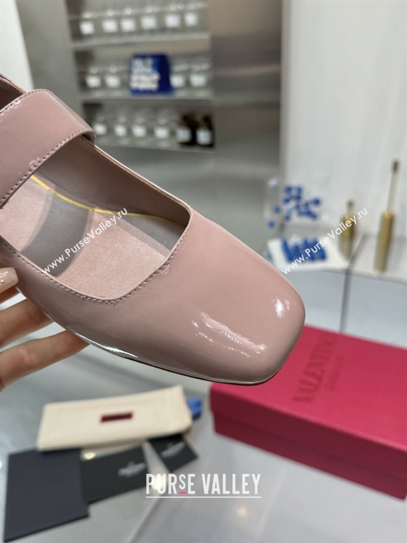 Valentino VLogo Locker Mary-Jane Ballerina in Patent Calfskin Dirty Pink 2024 (XL-24082810)