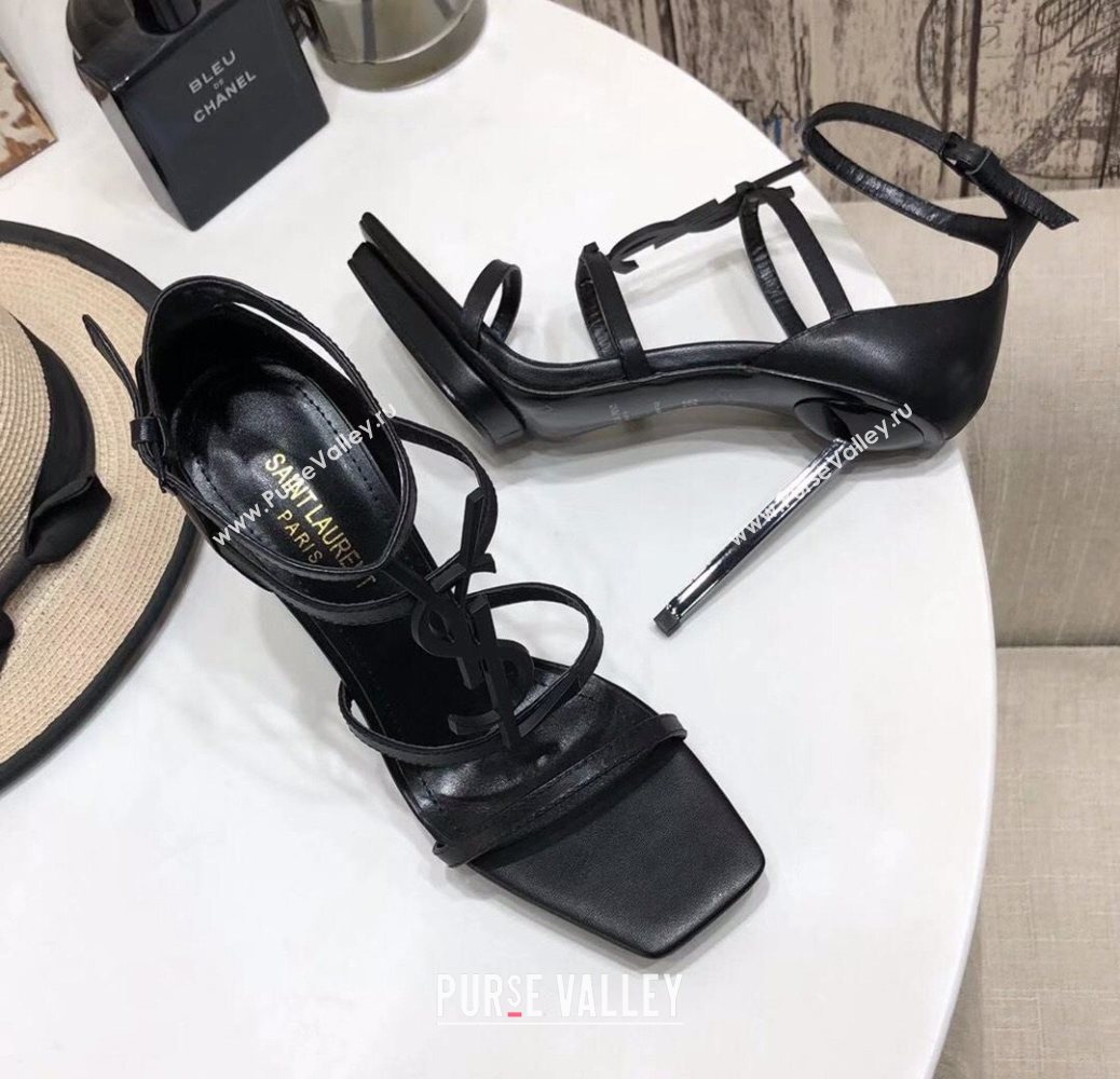 Saint Laurent Calfskin YSL Platform High-Heel Sandals All Black 2020 (MD-20122101)