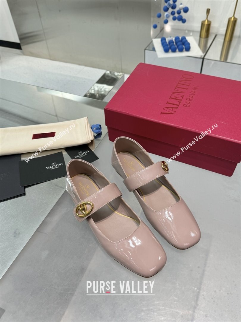 Valentino VLogo Locker Mary-Jane Ballerina in Patent Calfskin Dirty Pink 2024 (XL-24082810)