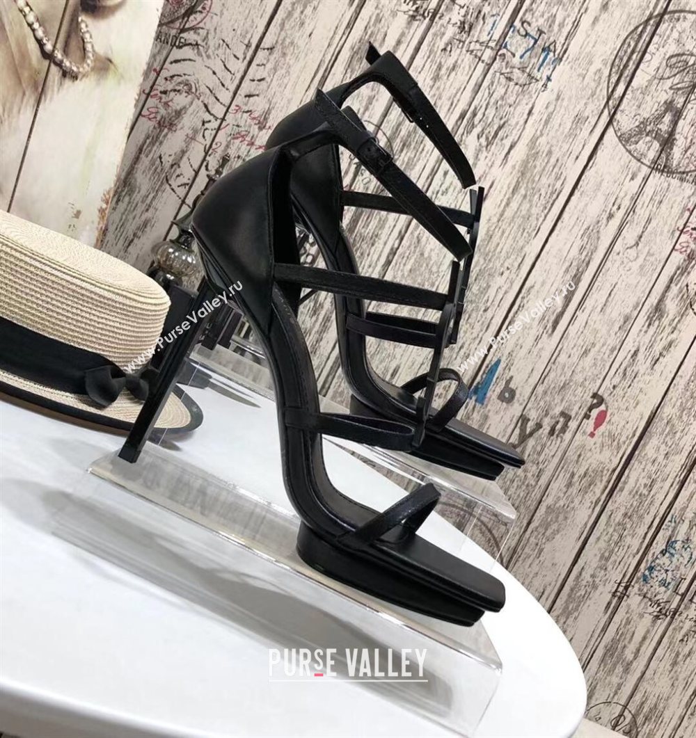 Saint Laurent Calfskin YSL Platform High-Heel Sandals All Black 2020 (MD-20122101)