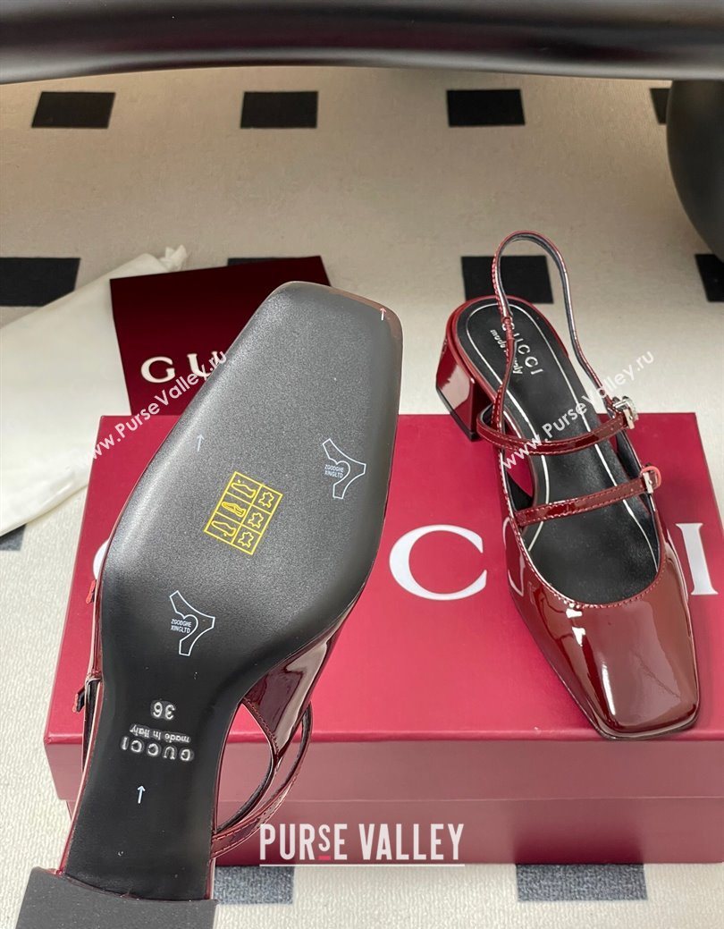 Gucci Patent Leather Slingback Pump 5.5cm with Strass GG Buckle Strap Ancora Red 2025 (MD-250828013)