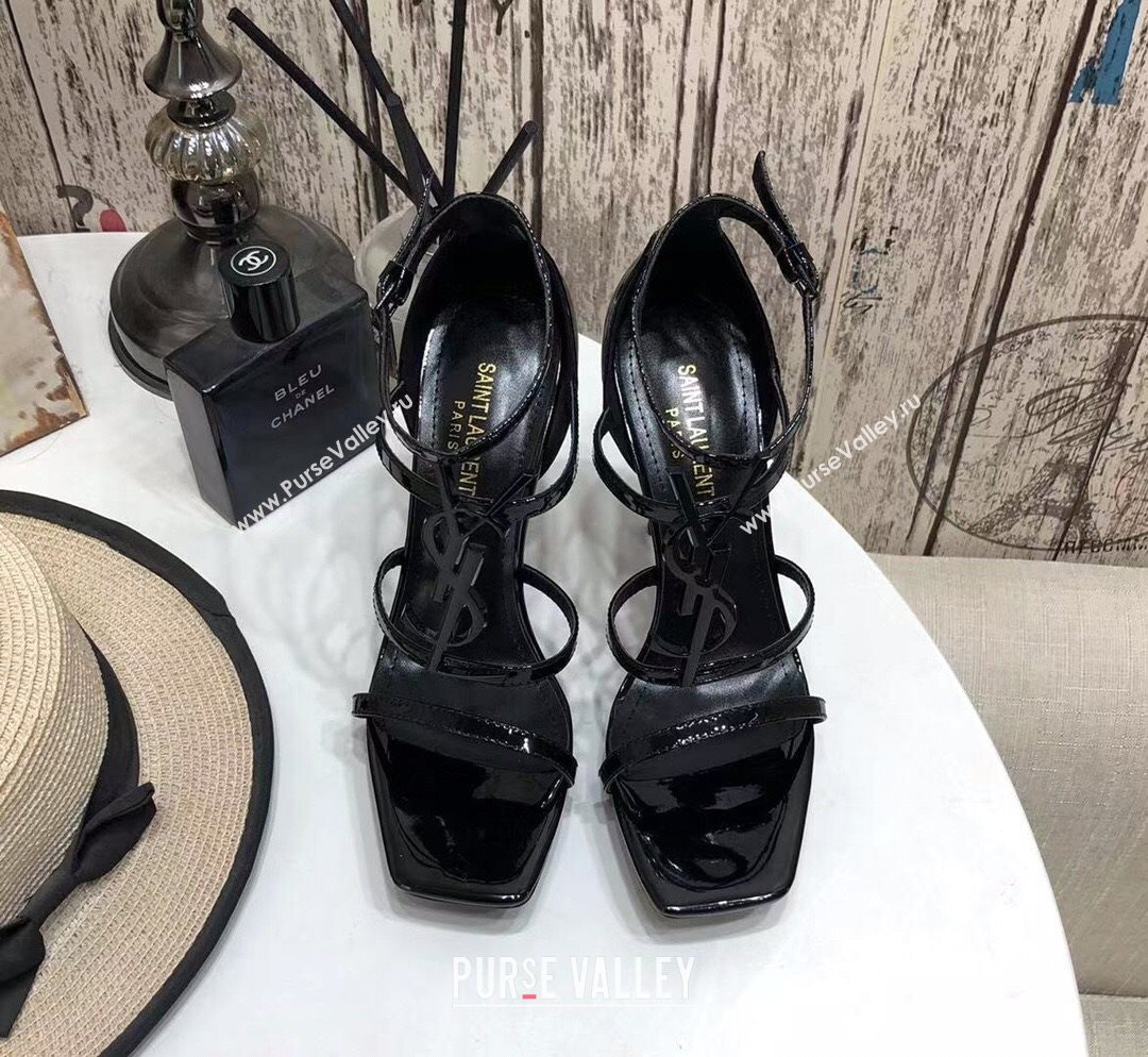 Saint Laurent Patent Leather YSL Platform High-Heel Sandals All Black 2020 (MD-20122102)