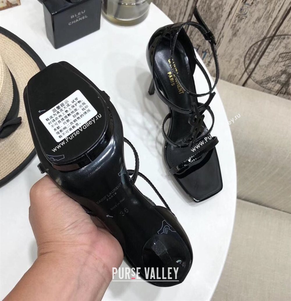 Saint Laurent Patent Leather YSL Platform High-Heel Sandals All Black 2020 (MD-20122102)