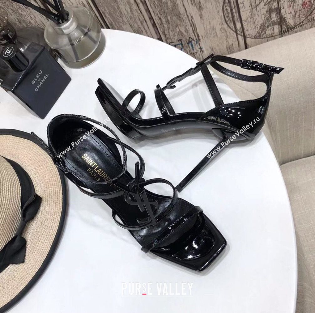 Saint Laurent Patent Leather YSL Platform High-Heel Sandals All Black 2020 (MD-20122102)