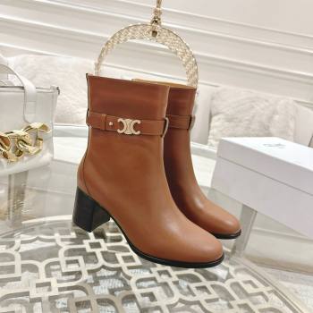 Celine Garance Heel Ankle Boots 6cm in Calfskin Leather with Triomphe Logo Strap Tan Brown 2025 (MD-251024050)