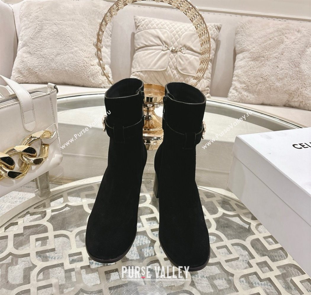 Celine Garance Heel Ankle Boots 6cm in Suede with Triomphe Logo Strap Black 2025 (MD-251024051)