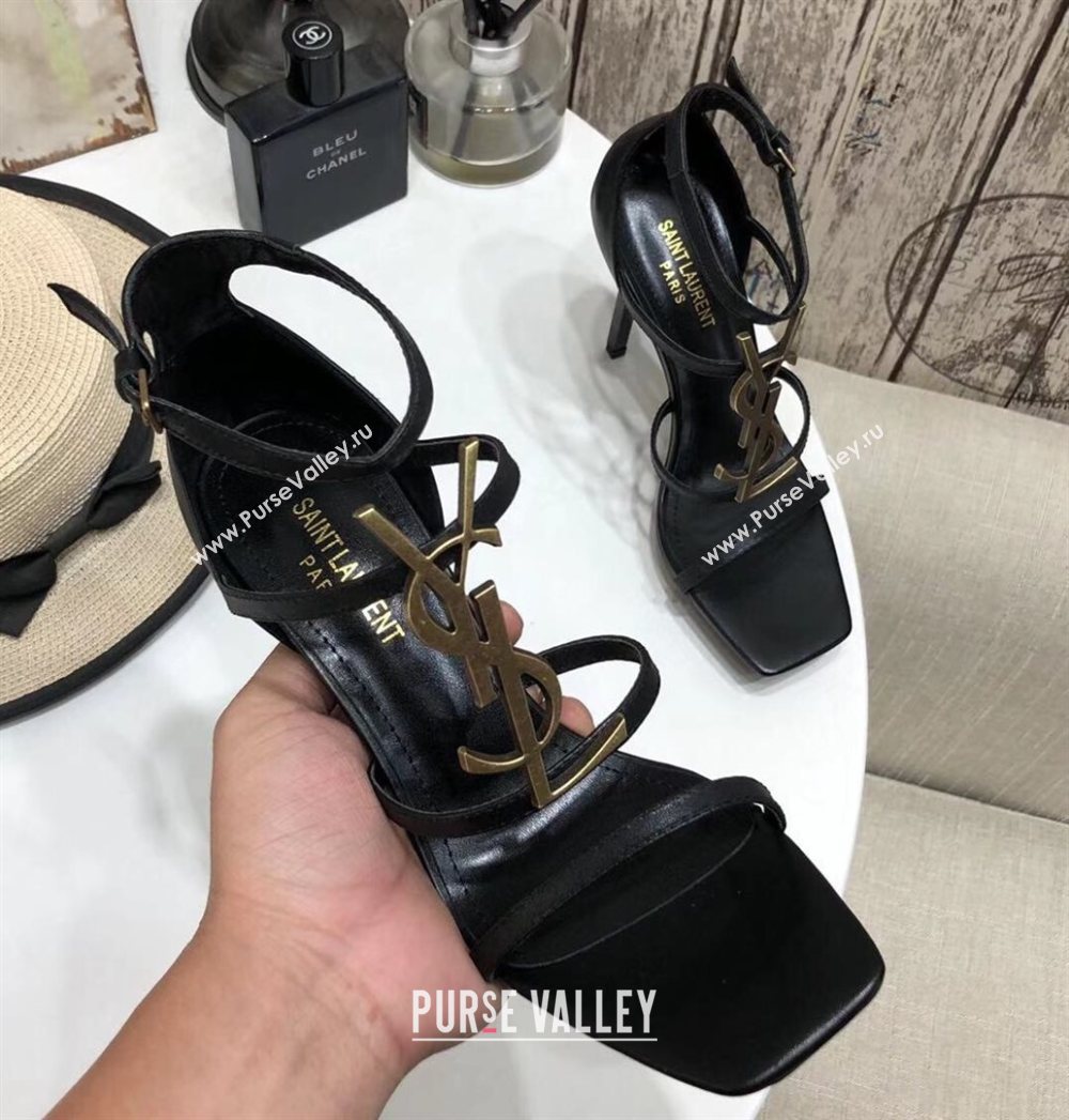 Saint Laurent Calfskin YSL Platform High-Heel Sandals Black/Gold 2020 (MD-20122103)