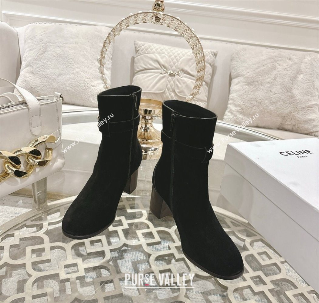 Celine Garance Heel Ankle Boots 6cm in Suede with Triomphe Logo Strap Black 2025 (MD-251024051)