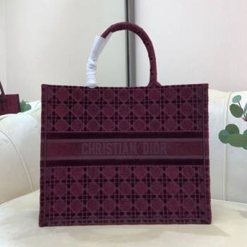 Dior Large Book Tote Bag in Burgundy Cannage Embroidered Velvet 2020 (XXG-20112627)