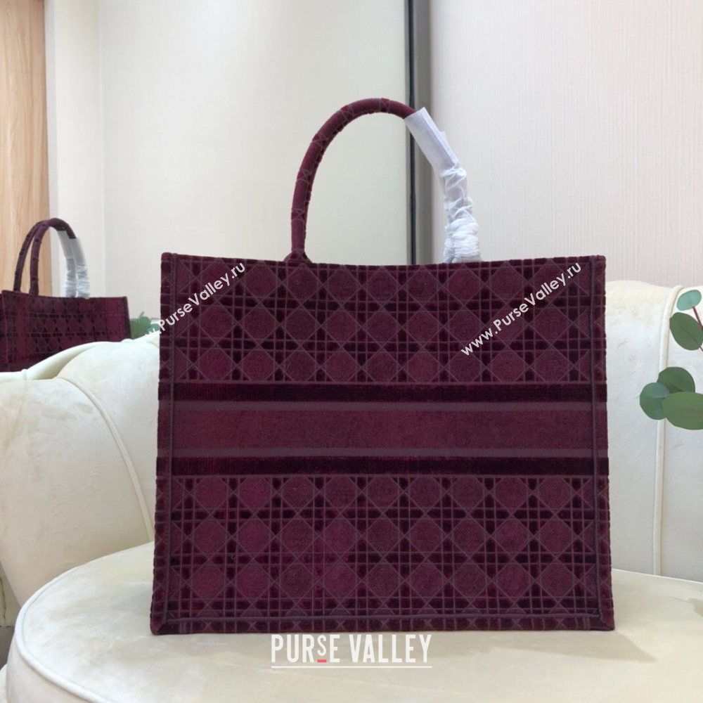 Dior Large Book Tote Bag in Burgundy Cannage Embroidered Velvet 2020 (XXG-20112627)