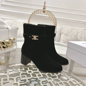Celine Garance Heel Ankle Boots 6cm in Suede with Triomphe Logo Strap Black 2025 (MD-251024051)