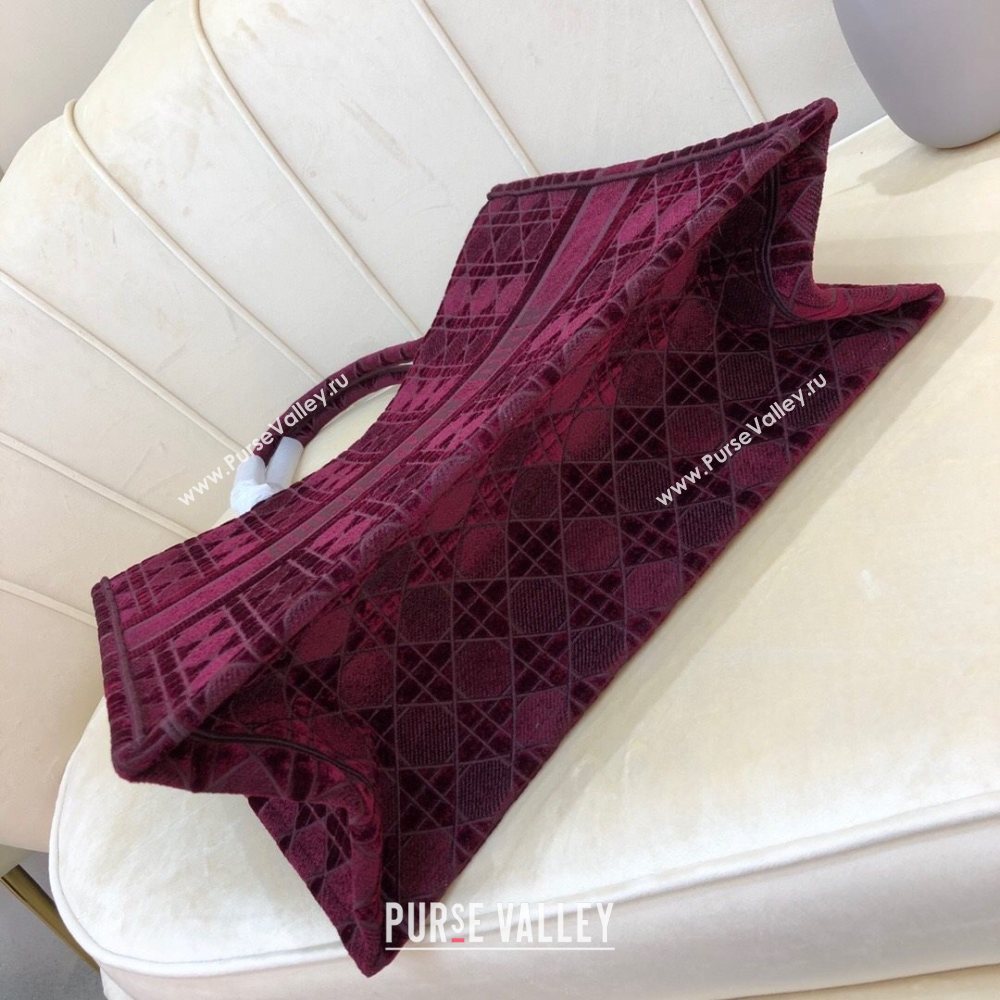 Dior Large Book Tote Bag in Burgundy Cannage Embroidered Velvet 2020 (XXG-20112627)