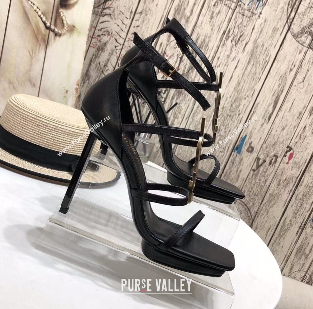 Saint Laurent Calfskin YSL Platform High-Heel Sandals Black/Gold 2020 (MD-20122103)