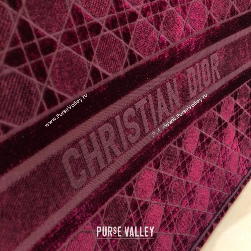 Dior Large Book Tote Bag in Burgundy Cannage Embroidered Velvet 2020 (XXG-20112627)