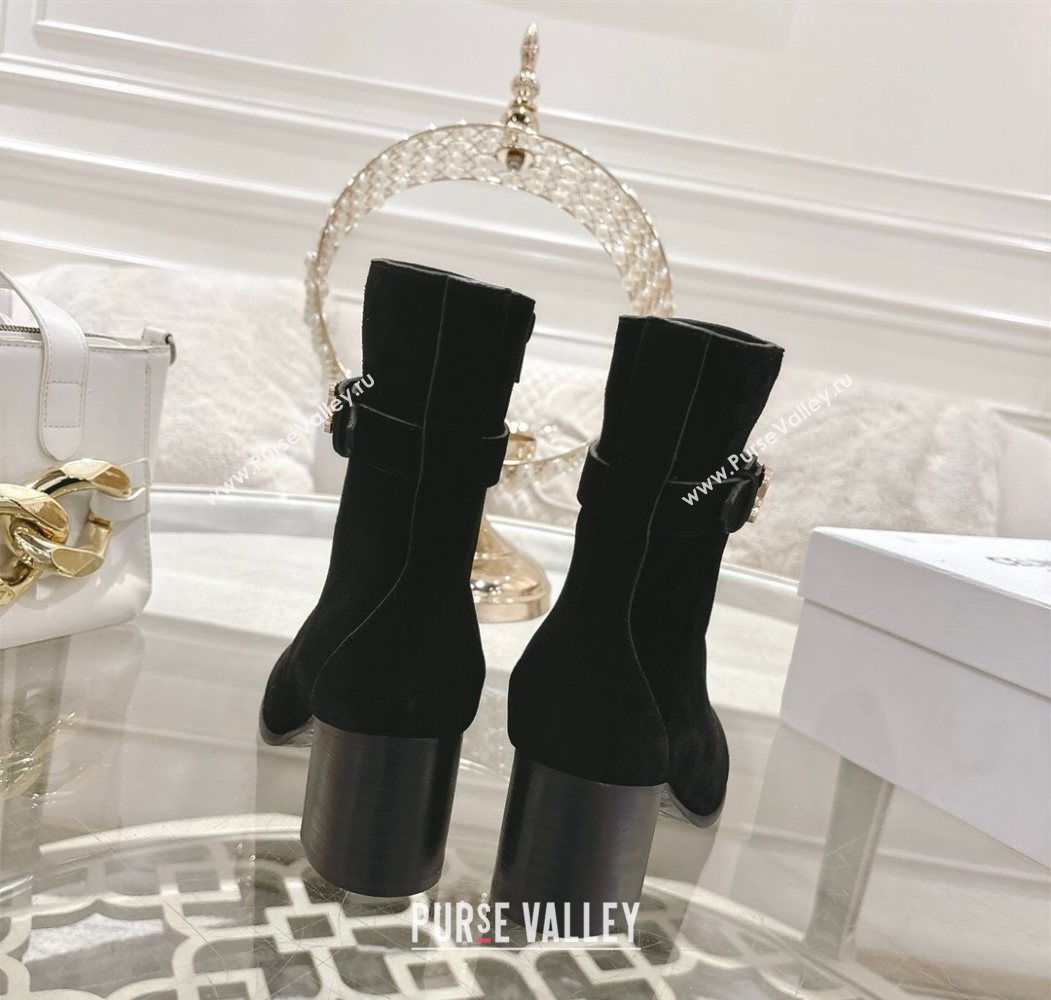 Celine Garance Heel Ankle Boots 6cm in Suede with Triomphe Logo Strap Black 2025 (MD-251024051)