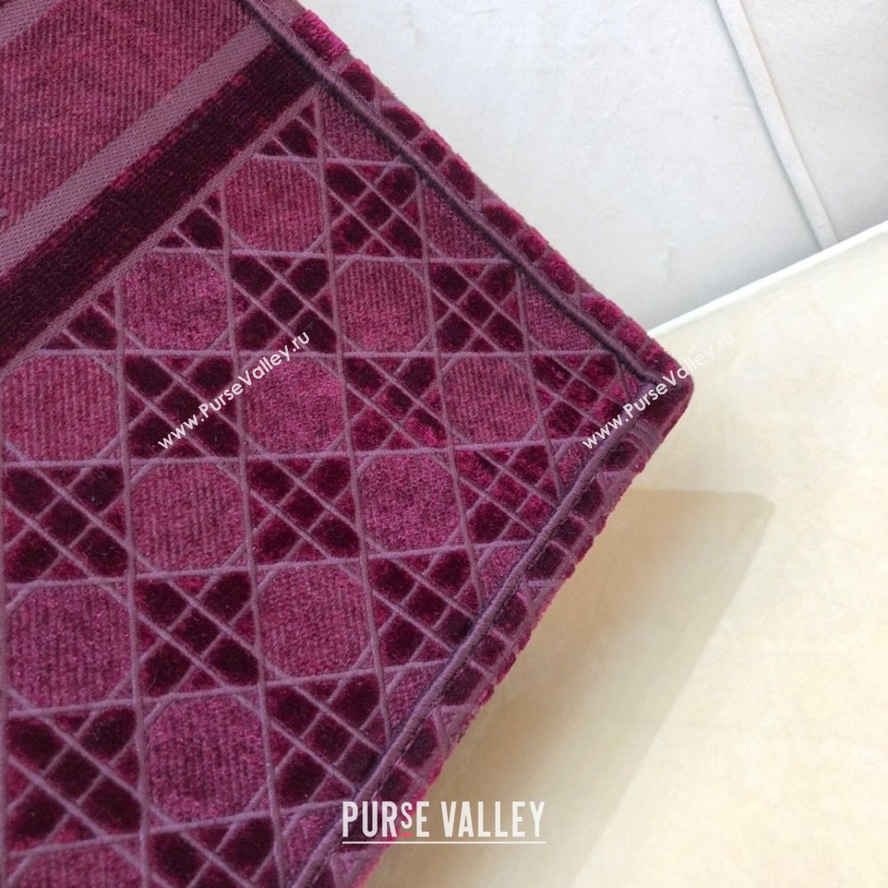Dior Large Book Tote Bag in Burgundy Cannage Embroidered Velvet 2020 (XXG-20112627)