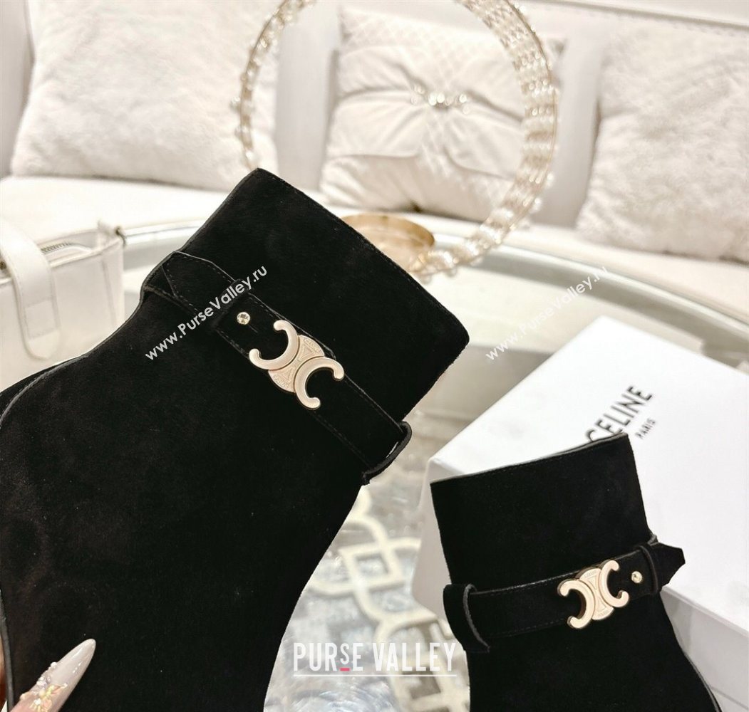Celine Garance Heel Ankle Boots 6cm in Suede with Triomphe Logo Strap Black 2025 (MD-251024051)