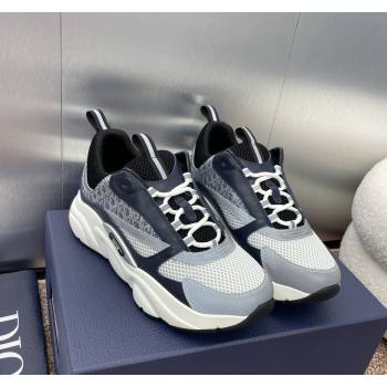 Dior Mens Homme Sneakers B22 in Leather and Mesh Deep Blue/Grey 2024 093001 (MD-240930063)