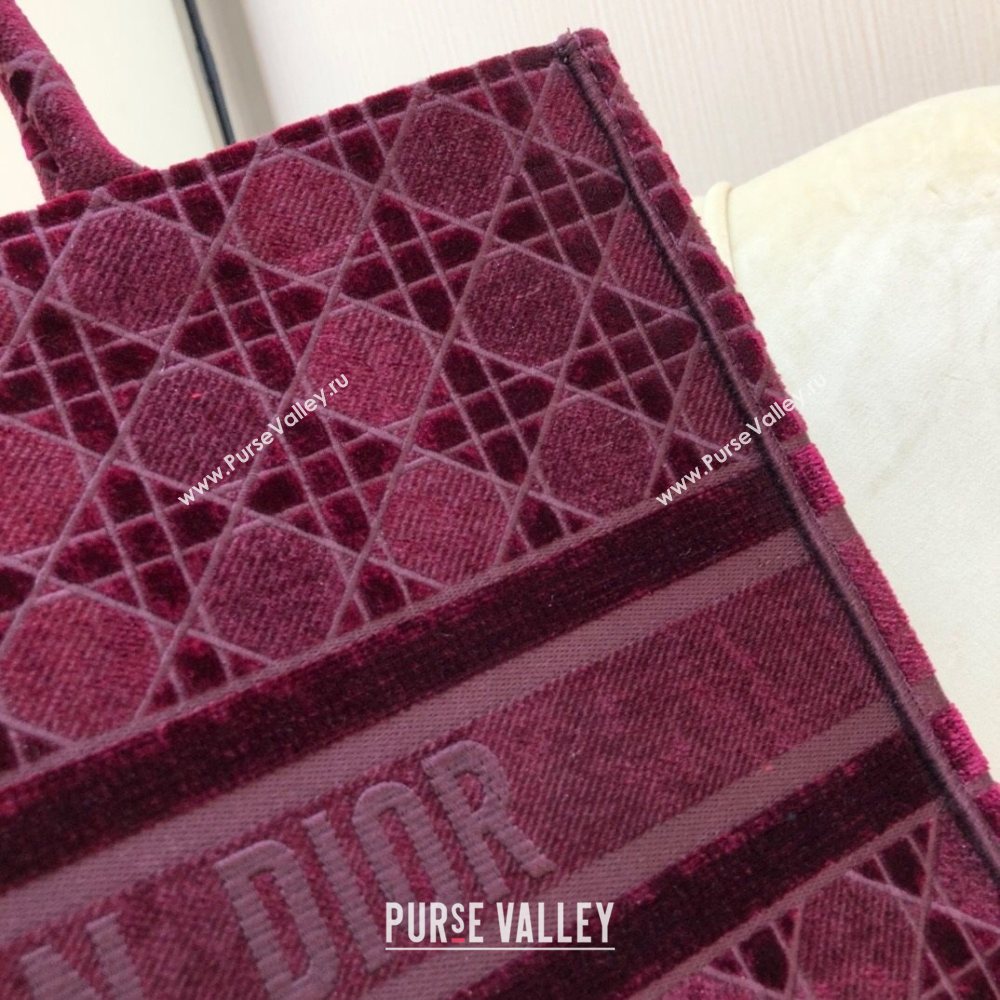 Dior Large Book Tote Bag in Burgundy Cannage Embroidered Velvet 2020 (XXG-20112627)