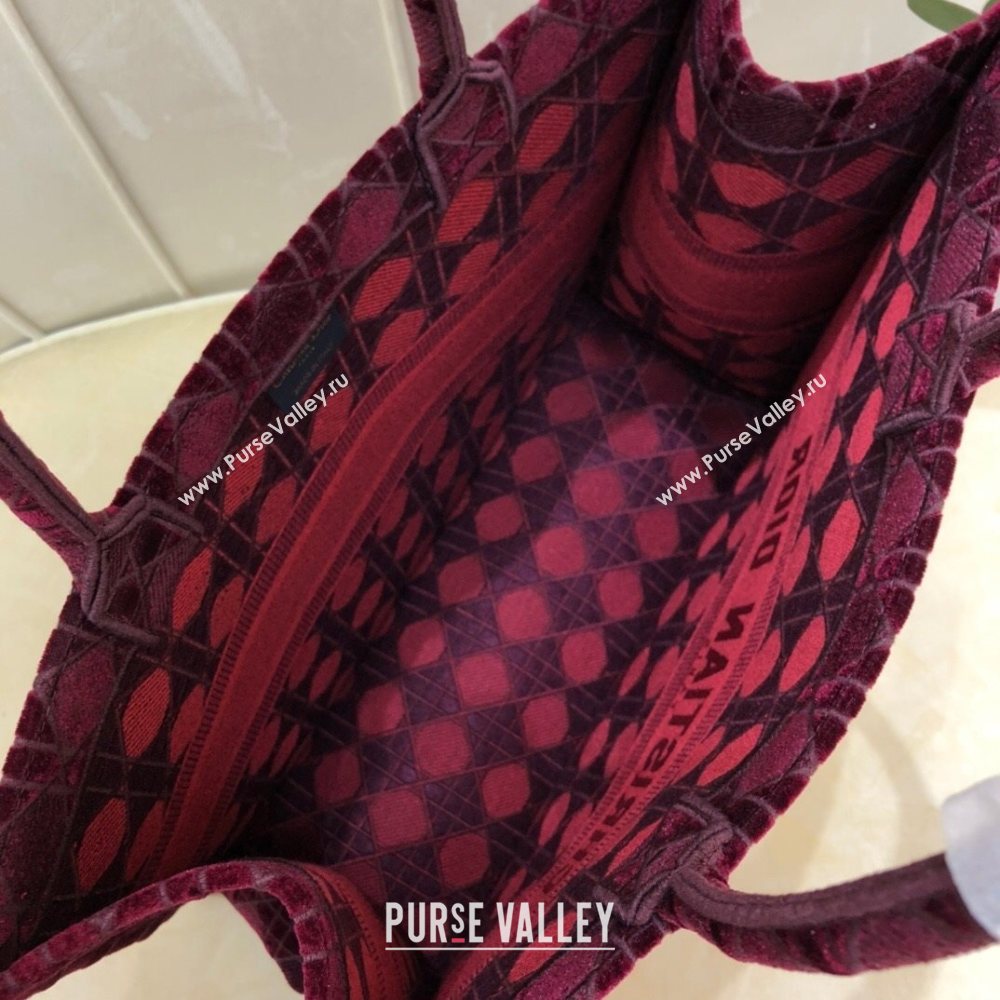 Dior Large Book Tote Bag in Burgundy Cannage Embroidered Velvet 2020 (XXG-20112627)