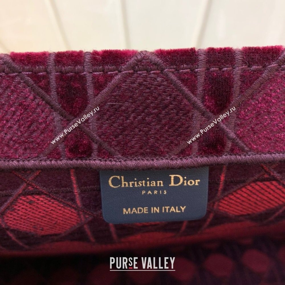 Dior Large Book Tote Bag in Burgundy Cannage Embroidered Velvet 2020 (XXG-20112627)