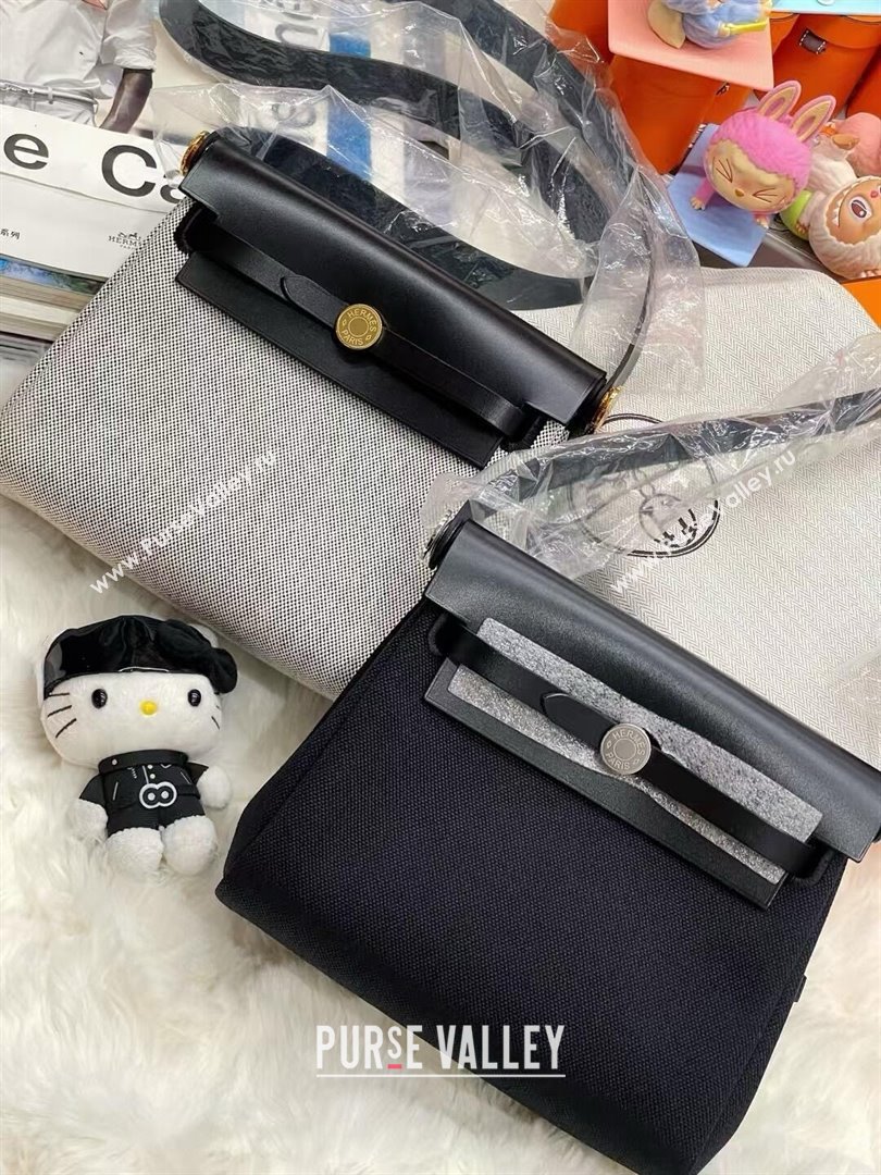Hermes Herbag Zip 20 Bag in H Viking Canvas and Hunter Cowhide Black 2025(Handmade) (XX-25030429)
