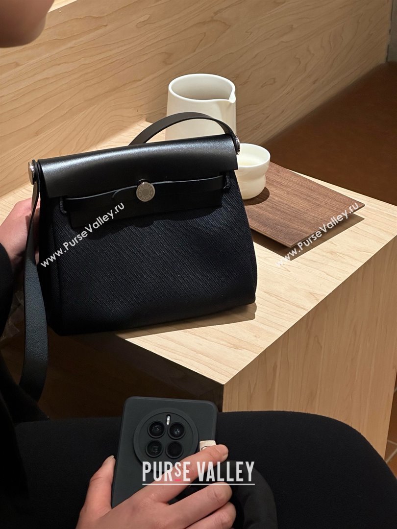 Hermes Herbag Zip 20 Bag in H Viking Canvas and Hunter Cowhide Black 2025(Handmade) (XX-25030429)