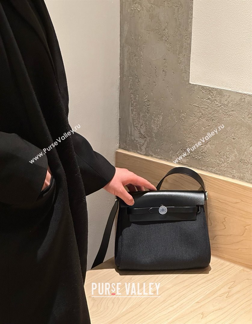 Hermes Herbag Zip 20 Bag in H Viking Canvas and Hunter Cowhide Black 2025(Handmade) (XX-25030429)