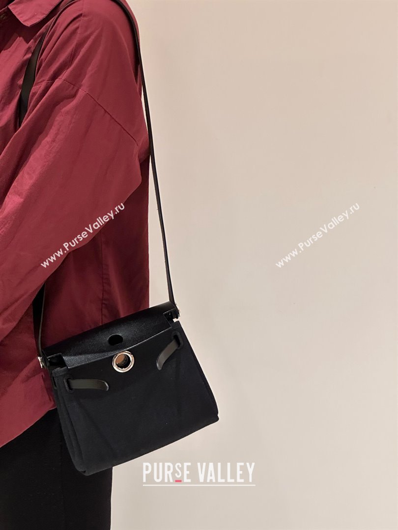 Hermes Herbag Zip 20 Bag in H Viking Canvas and Hunter Cowhide Black 2025(Handmade) (XX-25030429)