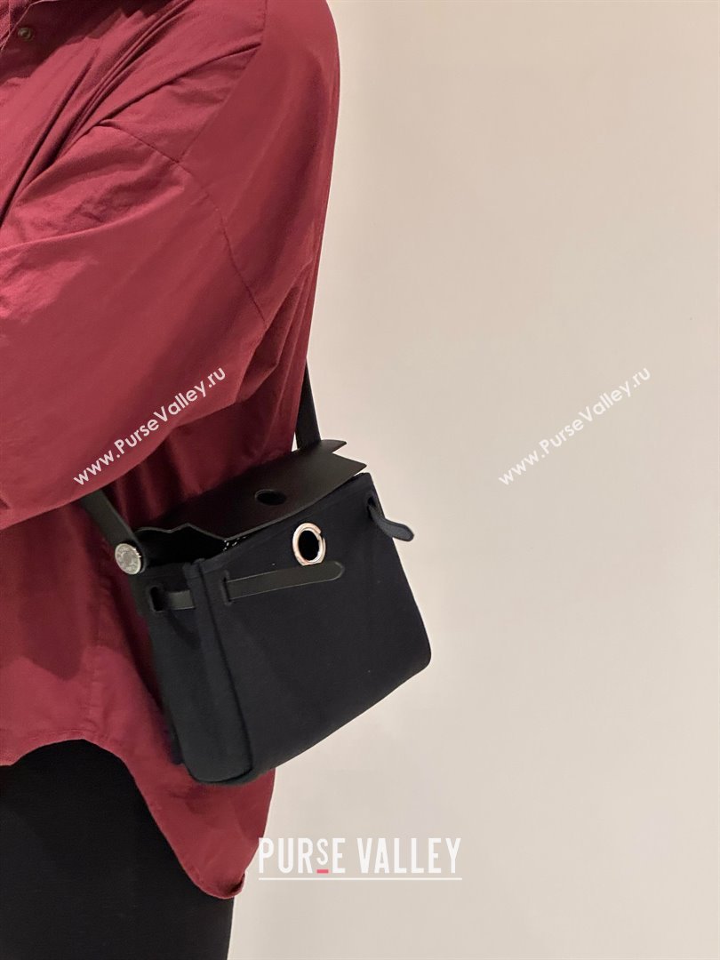 Hermes Herbag Zip 20 Bag in H Viking Canvas and Hunter Cowhide Black 2025(Handmade) (XX-25030429)