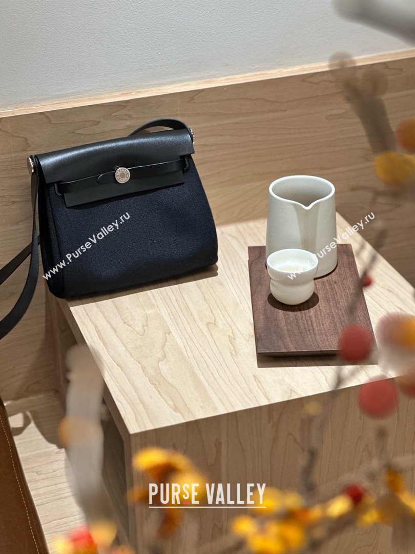 Hermes Herbag Zip 20 Bag in H Viking Canvas and Hunter Cowhide Black 2025(Handmade) (XX-25030429)