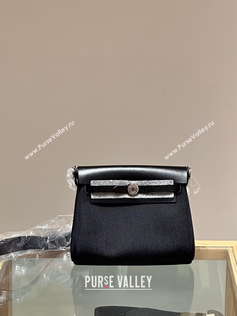 Hermes Herbag Zip 20 Bag in H Viking Canvas and Hunter Cowhide Black 2025(Handmade) (XX-25030429)