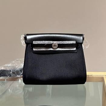 Hermes Herbag Zip 20 Bag in H Viking Canvas and Hunter Cowhide Black 2025(Handmade) (XX-25030429)