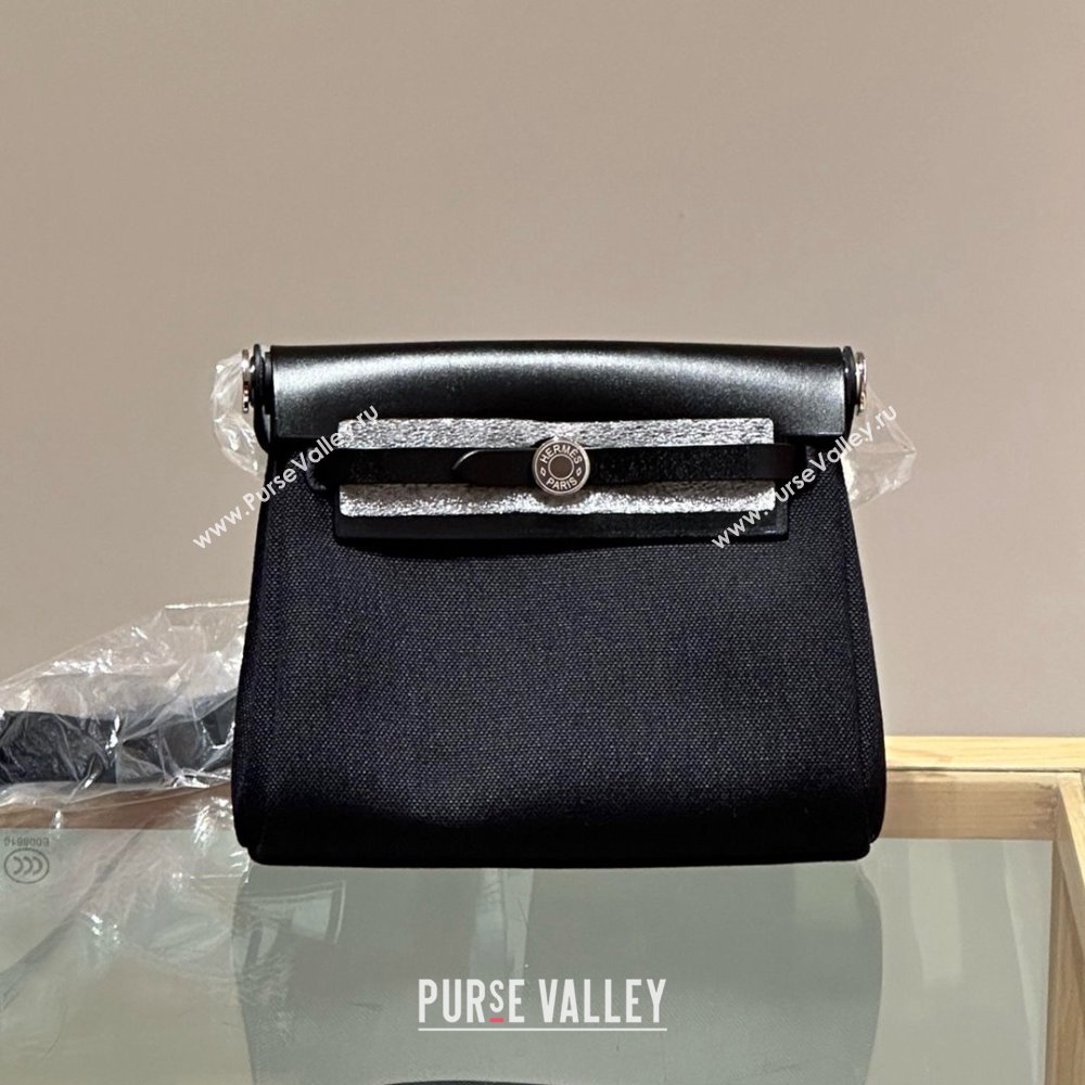 Hermes Herbag Zip 20 Bag in H Viking Canvas and Hunter Cowhide Black 2025(Handmade) (XX-25030429)