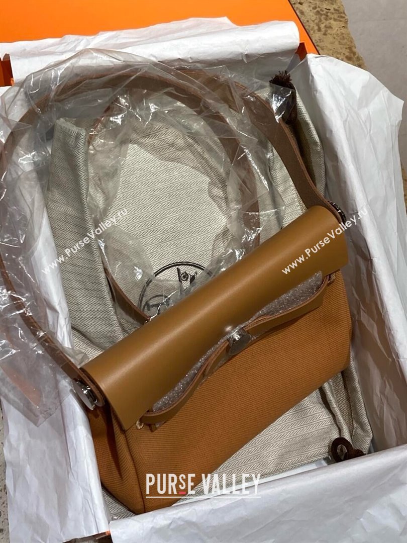 Hermes Herbag Zip 20 Bag in H Viking Canvas and Hunter Cowhide Brown 2025(Handmade) (XX-25030428)