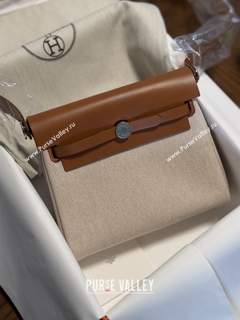 Hermes Herbag Zip 20 Bag in H Viking Canvas and Hunter Cowhide Brown/Beige 2025(Handmade) (XX-25030430)