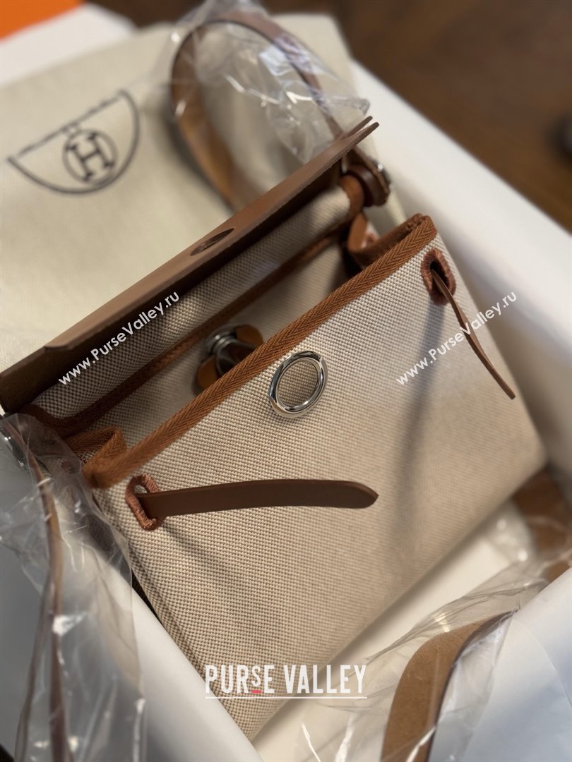 Hermes Herbag Zip 20 Bag in H Viking Canvas and Hunter Cowhide Brown/Beige 2025(Handmade) (XX-25030430)
