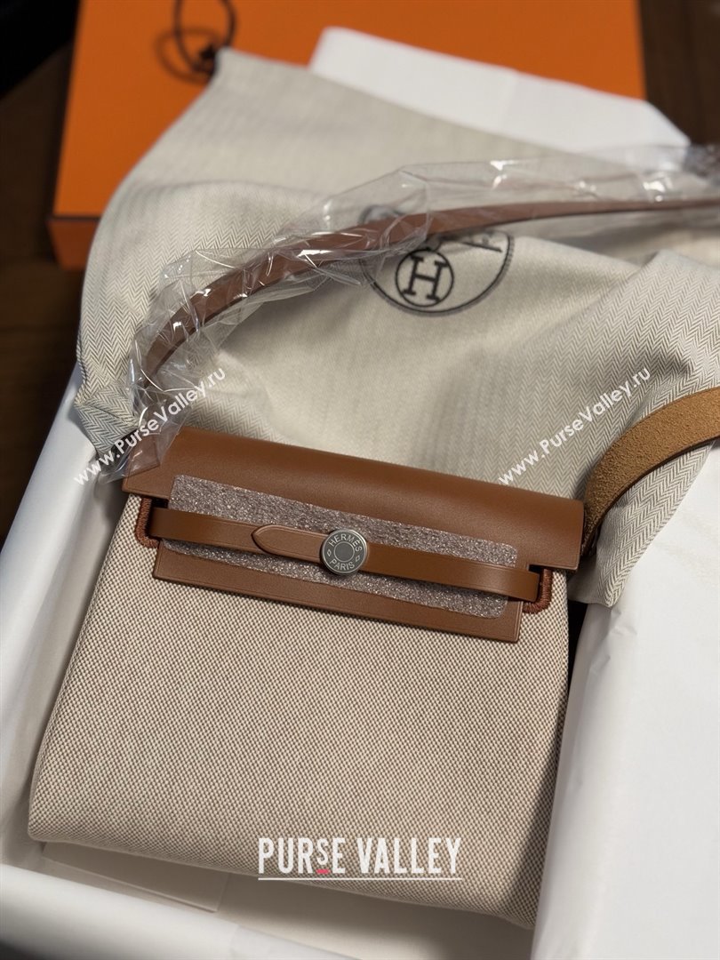 Hermes Herbag Zip 20 Bag in H Viking Canvas and Hunter Cowhide Brown/Beige 2025(Handmade) (XX-25030430)