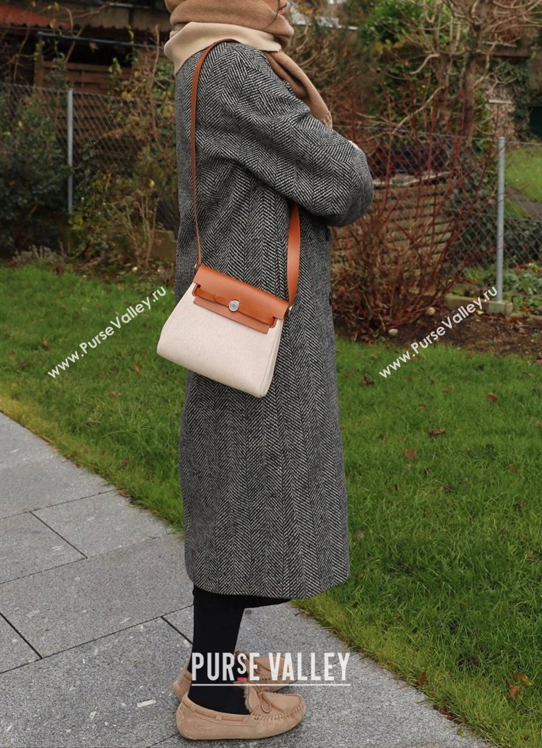 Hermes Herbag Zip 20 Bag in H Viking Canvas and Hunter Cowhide Brown/Beige 2025(Handmade) (XX-25030430)