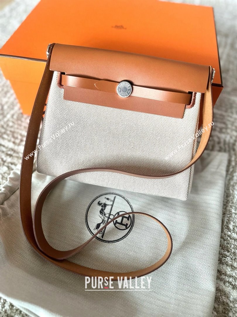 Hermes Herbag Zip 20 Bag in H Viking Canvas and Hunter Cowhide Brown/Beige 2025(Handmade) (XX-25030430)